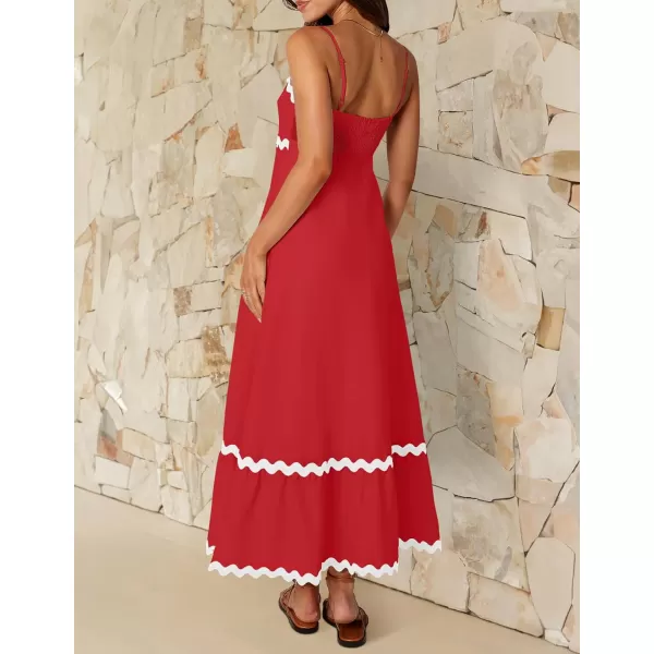 imageZESICA Womens 2024 Summer Spaghetti Straps Sleeveless Backless Sundress Flowy Smocked Lace Swing A Line Midi DressRed