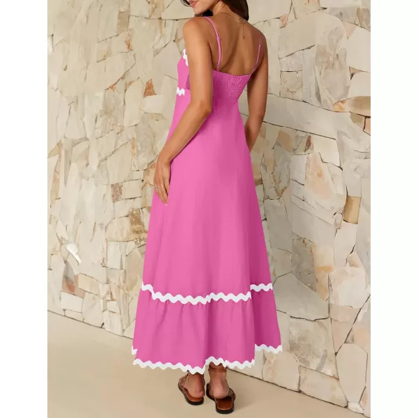 imageZESICA Womens 2024 Summer Spaghetti Straps Sleeveless Backless Sundress Flowy Smocked Lace Swing A Line Midi DressRose Pink