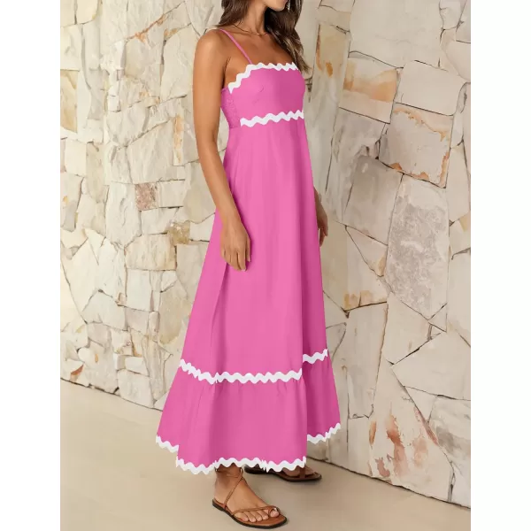 imageZESICA Womens 2024 Summer Spaghetti Straps Sleeveless Backless Sundress Flowy Smocked Lace Swing A Line Midi DressRose Pink