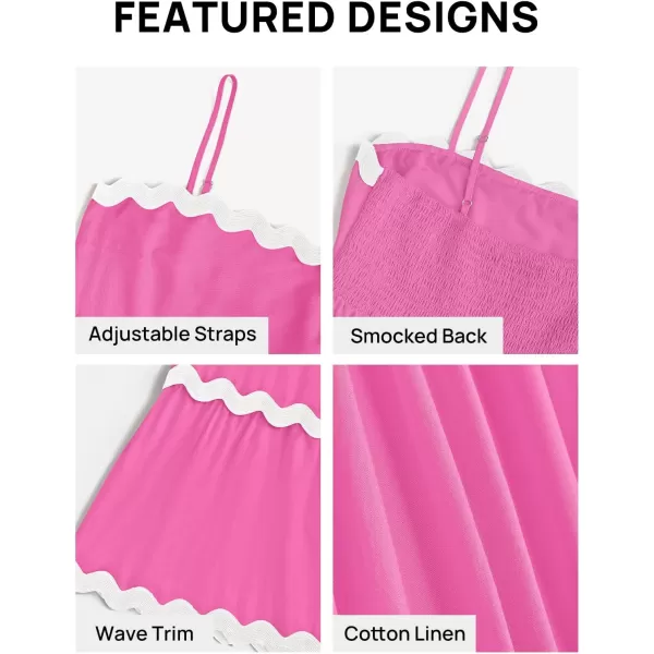 imageZESICA Womens 2024 Summer Spaghetti Straps Sleeveless Backless Sundress Flowy Smocked Lace Swing A Line Midi DressRose Pink