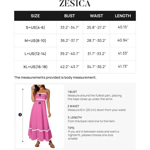 imageZESICA Womens 2024 Summer Spaghetti Straps Sleeveless Backless Sundress Flowy Smocked Lace Swing A Line Midi DressRose Pink