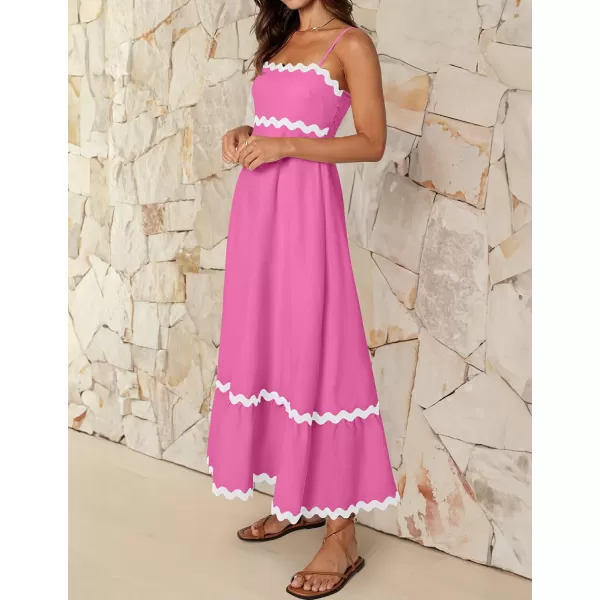 imageZESICA Womens 2024 Summer Spaghetti Straps Sleeveless Backless Sundress Flowy Smocked Lace Swing A Line Midi DressRose Pink
