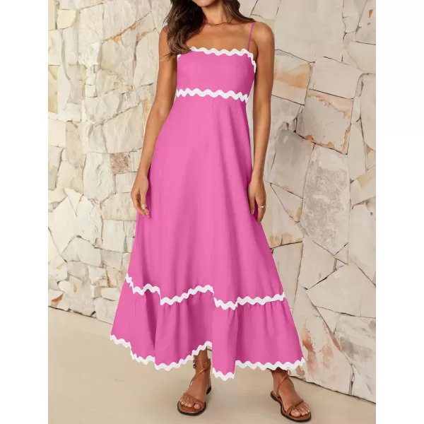 imageZESICA Womens 2024 Summer Spaghetti Straps Sleeveless Backless Sundress Flowy Smocked Lace Swing A Line Midi DressRose Pink