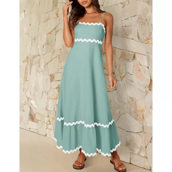 imageZESICA Womens 2024 Summer Spaghetti Straps Sleeveless Backless Sundress Flowy Smocked Lace Swing A Line Midi DressSage