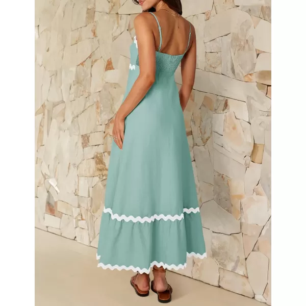 imageZESICA Womens 2024 Summer Spaghetti Straps Sleeveless Backless Sundress Flowy Smocked Lace Swing A Line Midi DressSage