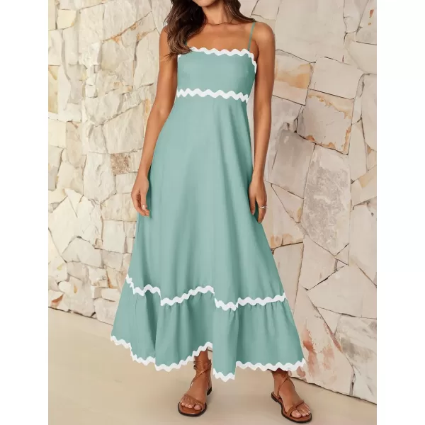 imageZESICA Womens 2024 Summer Spaghetti Straps Sleeveless Backless Sundress Flowy Smocked Lace Swing A Line Midi DressSage