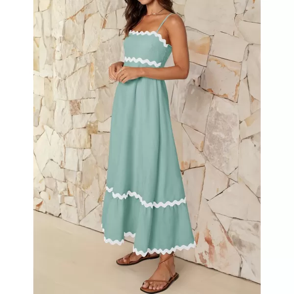 imageZESICA Womens 2024 Summer Spaghetti Straps Sleeveless Backless Sundress Flowy Smocked Lace Swing A Line Midi DressSage
