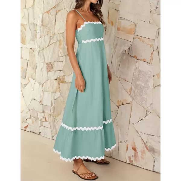 imageZESICA Womens 2024 Summer Spaghetti Straps Sleeveless Backless Sundress Flowy Smocked Lace Swing A Line Midi DressSage