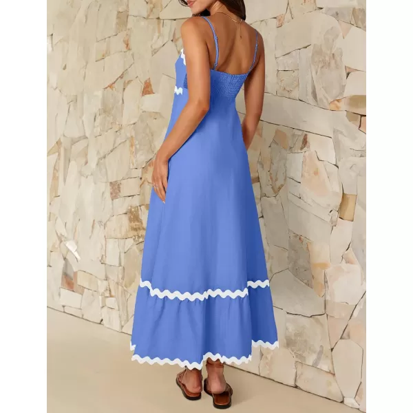 imageZESICA Womens 2024 Summer Spaghetti Straps Sleeveless Backless Sundress Flowy Smocked Lace Swing A Line Midi DressSapphire Blue