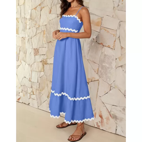imageZESICA Womens 2024 Summer Spaghetti Straps Sleeveless Backless Sundress Flowy Smocked Lace Swing A Line Midi DressSapphire Blue