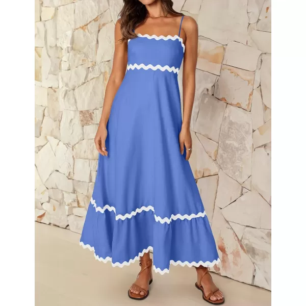 imageZESICA Womens 2024 Summer Spaghetti Straps Sleeveless Backless Sundress Flowy Smocked Lace Swing A Line Midi DressSapphire Blue