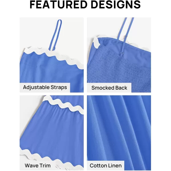 imageZESICA Womens 2024 Summer Spaghetti Straps Sleeveless Backless Sundress Flowy Smocked Lace Swing A Line Midi DressSapphire Blue