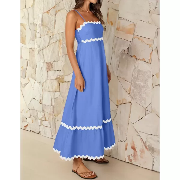 imageZESICA Womens 2024 Summer Spaghetti Straps Sleeveless Backless Sundress Flowy Smocked Lace Swing A Line Midi DressSapphire Blue