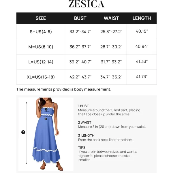 imageZESICA Womens 2024 Summer Spaghetti Straps Sleeveless Backless Sundress Flowy Smocked Lace Swing A Line Midi DressSapphire Blue