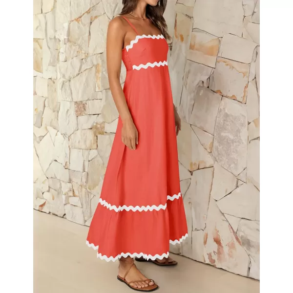 imageZESICA Womens 2024 Summer Spaghetti Straps Sleeveless Backless Sundress Flowy Smocked Lace Swing A Line Midi DressWatermelon Red