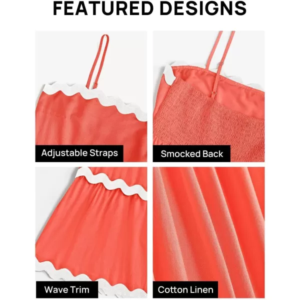 imageZESICA Womens 2024 Summer Spaghetti Straps Sleeveless Backless Sundress Flowy Smocked Lace Swing A Line Midi DressWatermelon Red