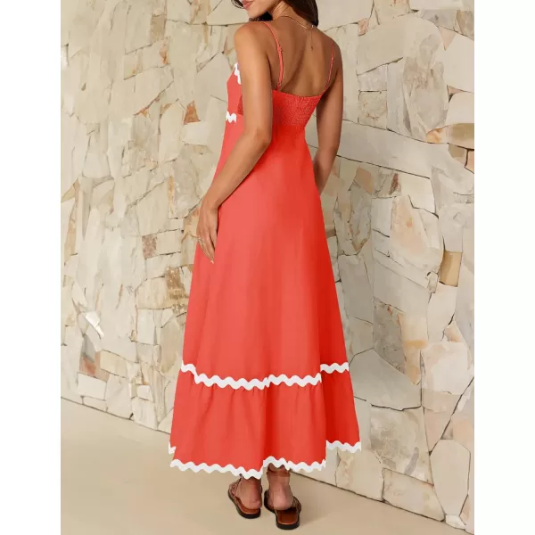 imageZESICA Womens 2024 Summer Spaghetti Straps Sleeveless Backless Sundress Flowy Smocked Lace Swing A Line Midi DressWatermelon Red