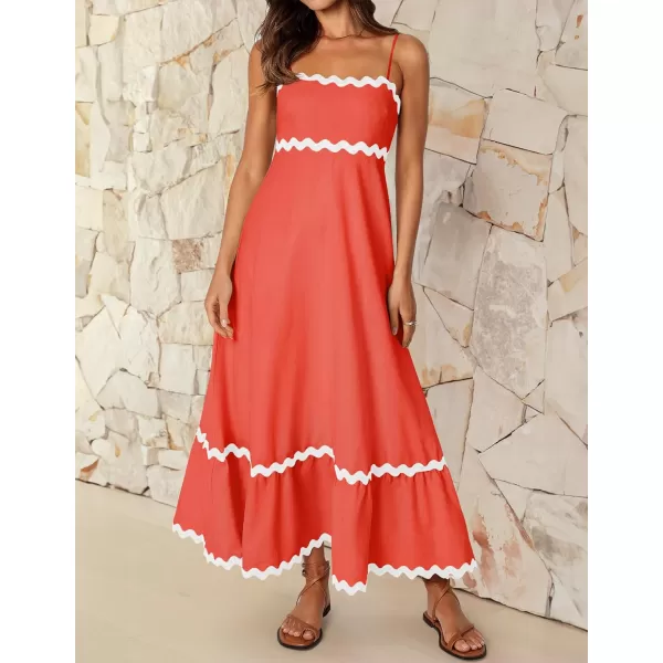 imageZESICA Womens 2024 Summer Spaghetti Straps Sleeveless Backless Sundress Flowy Smocked Lace Swing A Line Midi DressWatermelon Red