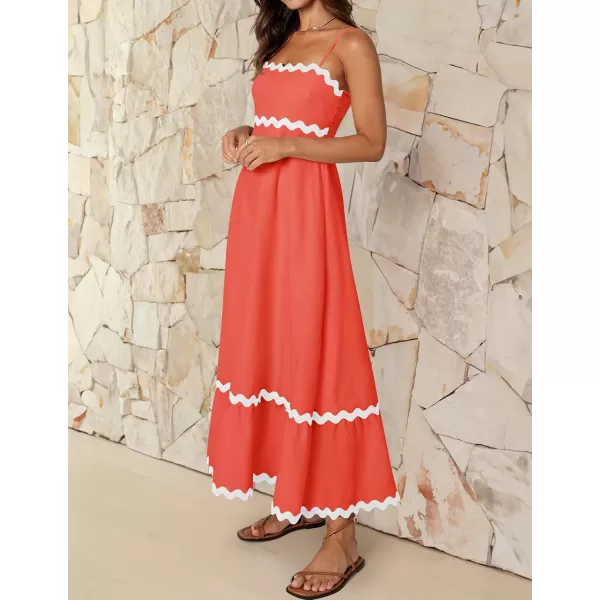 imageZESICA Womens 2024 Summer Spaghetti Straps Sleeveless Backless Sundress Flowy Smocked Lace Swing A Line Midi DressWatermelon Red