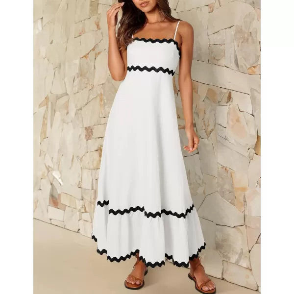 imageZESICA Womens 2024 Summer Spaghetti Straps Sleeveless Backless Sundress Flowy Smocked Lace Swing A Line Midi DressWhite