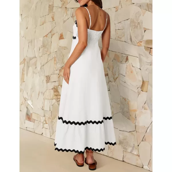 imageZESICA Womens 2024 Summer Spaghetti Straps Sleeveless Backless Sundress Flowy Smocked Lace Swing A Line Midi DressWhite