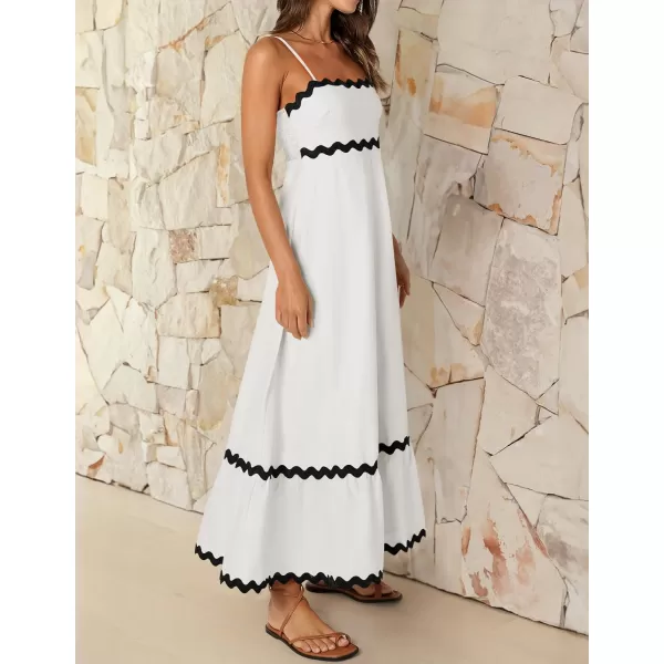 imageZESICA Womens 2024 Summer Spaghetti Straps Sleeveless Backless Sundress Flowy Smocked Lace Swing A Line Midi DressWhite