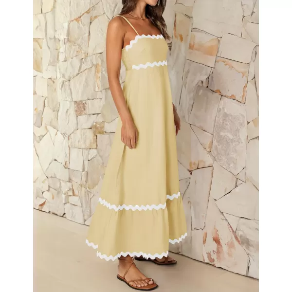 imageZESICA Womens 2024 Summer Spaghetti Straps Sleeveless Backless Sundress Flowy Smocked Lace Swing A Line Midi DressYellow