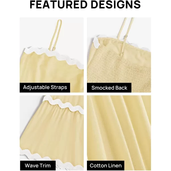 imageZESICA Womens 2024 Summer Spaghetti Straps Sleeveless Backless Sundress Flowy Smocked Lace Swing A Line Midi DressYellow