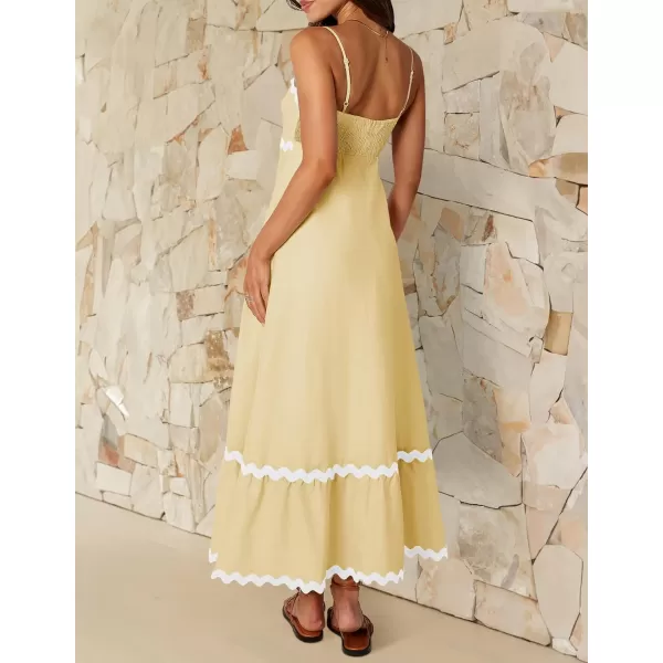 imageZESICA Womens 2024 Summer Spaghetti Straps Sleeveless Backless Sundress Flowy Smocked Lace Swing A Line Midi DressYellow