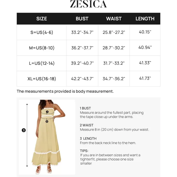 imageZESICA Womens 2024 Summer Spaghetti Straps Sleeveless Backless Sundress Flowy Smocked Lace Swing A Line Midi DressYellow