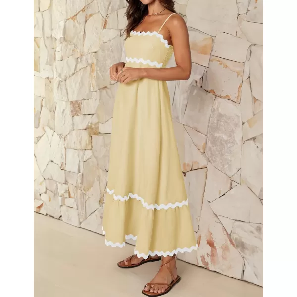 imageZESICA Womens 2024 Summer Spaghetti Straps Sleeveless Backless Sundress Flowy Smocked Lace Swing A Line Midi DressYellow