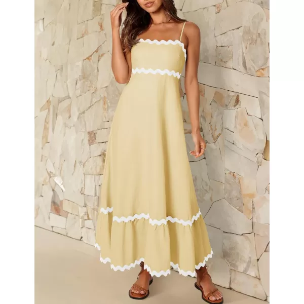 imageZESICA Womens 2024 Summer Spaghetti Straps Sleeveless Backless Sundress Flowy Smocked Lace Swing A Line Midi DressYellow