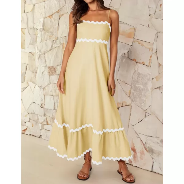 imageZESICA Womens 2024 Summer Spaghetti Straps Sleeveless Backless Sundress Flowy Smocked Lace Swing A Line Midi DressYellow