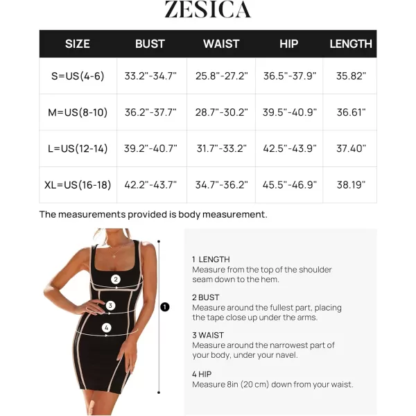 imageZESICA Womens 2024 Summer Square Neck Bodycon Dresses Sexy Sleeveless Color Block Party Club Tank Mini DressBlack