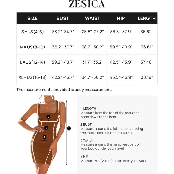 imageZESICA Womens 2024 Summer Square Neck Bodycon Dresses Sexy Sleeveless Color Block Party Club Tank Mini DressCoffee