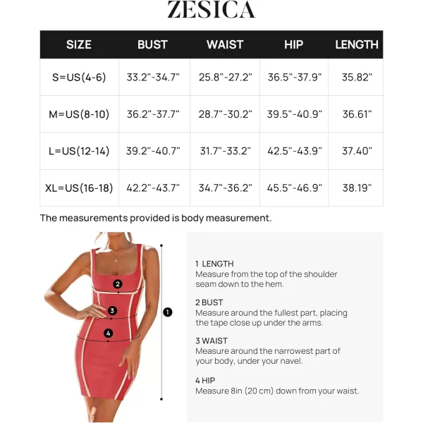 imageZESICA Womens 2024 Summer Square Neck Bodycon Dresses Sexy Sleeveless Color Block Party Club Tank Mini DressCoralred