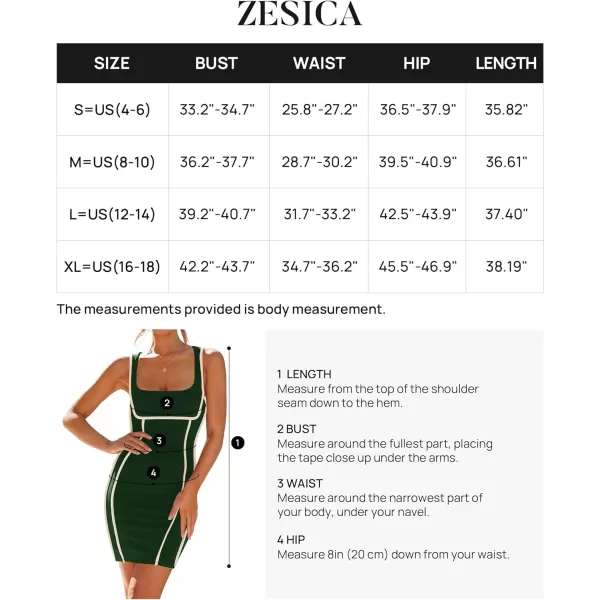 imageZESICA Womens 2024 Summer Square Neck Bodycon Dresses Sexy Sleeveless Color Block Party Club Tank Mini DressDarkgreen