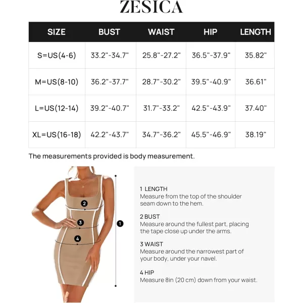 imageZESICA Womens 2024 Summer Square Neck Bodycon Dresses Sexy Sleeveless Color Block Party Club Tank Mini DressKhaki