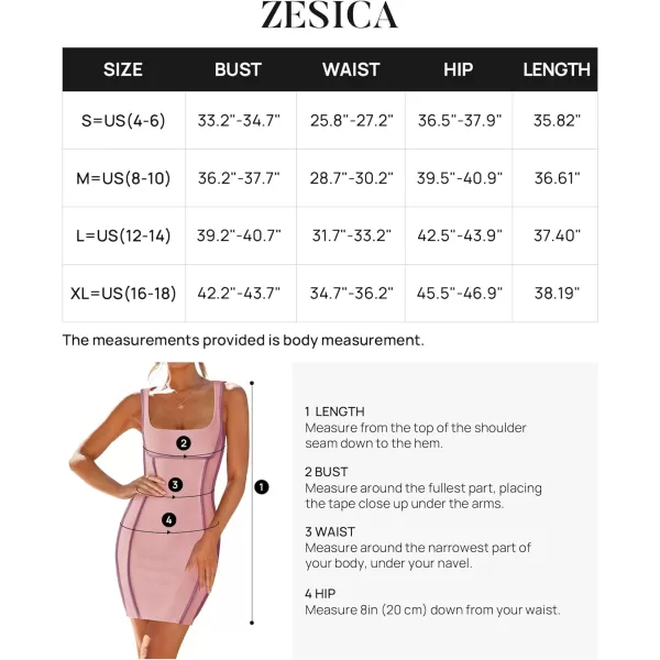 imageZESICA Womens 2024 Summer Square Neck Bodycon Dresses Sexy Sleeveless Color Block Party Club Tank Mini DressPink