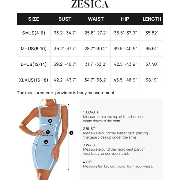 imageZESICA Womens 2024 Summer Square Neck Bodycon Dresses Sexy Sleeveless Color Block Party Club Tank Mini DressSky