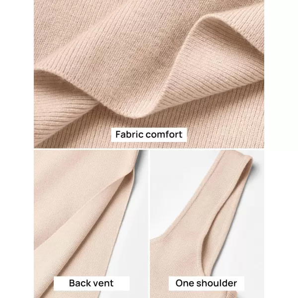 imageZESICA Womens 2024 Summer Square Neck Bodycon Midi Dresses Spring Casual Sleeveless Side Slit Knit Sweater DressApricot