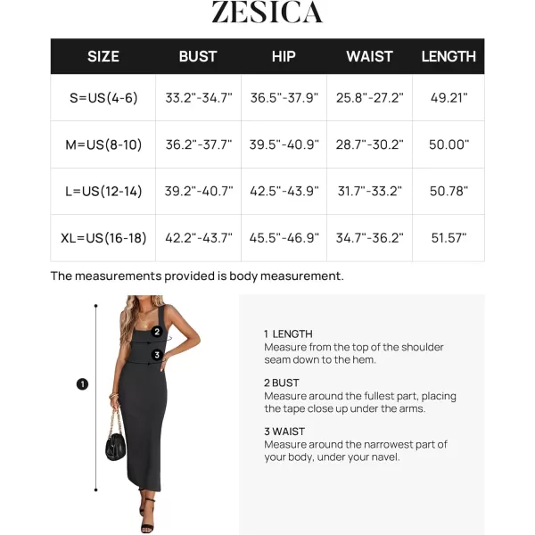 imageZESICA Womens 2024 Summer Square Neck Bodycon Midi Dresses Spring Casual Sleeveless Side Slit Knit Sweater DressBlack