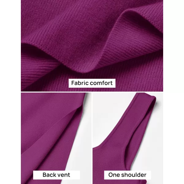 imageZESICA Womens 2024 Summer Square Neck Bodycon Midi Dresses Spring Casual Sleeveless Side Slit Knit Sweater DressFuchsia