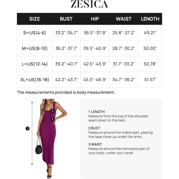 imageZESICA Womens 2024 Summer Square Neck Bodycon Midi Dresses Spring Casual Sleeveless Side Slit Knit Sweater DressFuchsia