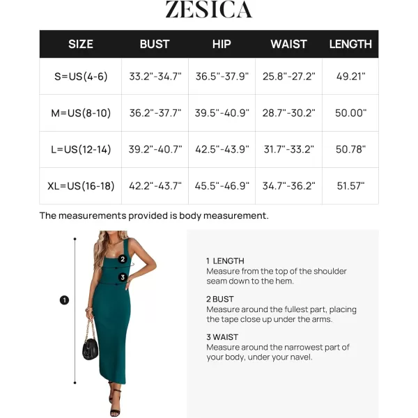 imageZESICA Womens 2024 Summer Square Neck Bodycon Midi Dresses Spring Casual Sleeveless Side Slit Knit Sweater DressGreen