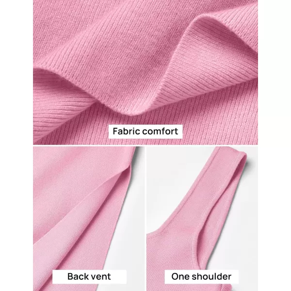 imageZESICA Womens 2024 Summer Square Neck Bodycon Midi Dresses Spring Casual Sleeveless Side Slit Knit Sweater DressPink