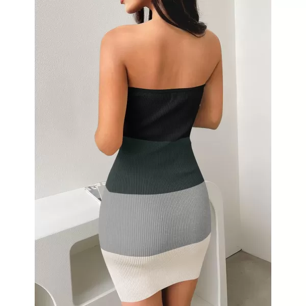 imageZESICA Womens 2024 Summer Strapless Bodycon Dress Sexy Off Shoulder Backless Color Block Y2k Tube Top Mini DressesBlack