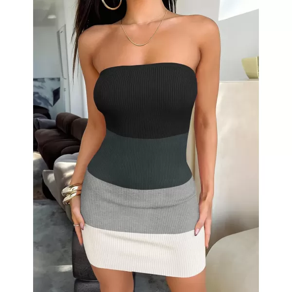 imageZESICA Womens 2024 Summer Strapless Bodycon Dress Sexy Off Shoulder Backless Color Block Y2k Tube Top Mini DressesBlack