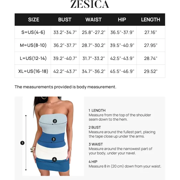 imageZESICA Womens 2024 Summer Strapless Bodycon Dress Sexy Off Shoulder Backless Color Block Y2k Tube Top Mini DressesBlue