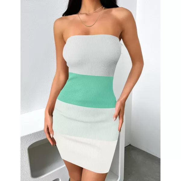imageZESICA Womens 2024 Summer Strapless Bodycon Dress Sexy Off Shoulder Backless Color Block Y2k Tube Top Mini DressesMintgreen